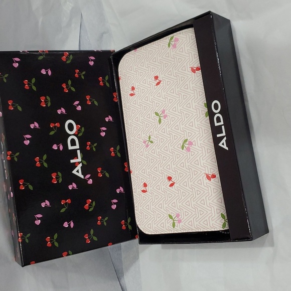 Aldo A monogram red pink heart shaped‎ cherry stem zip around wallet new in box - Picture 8 of 16